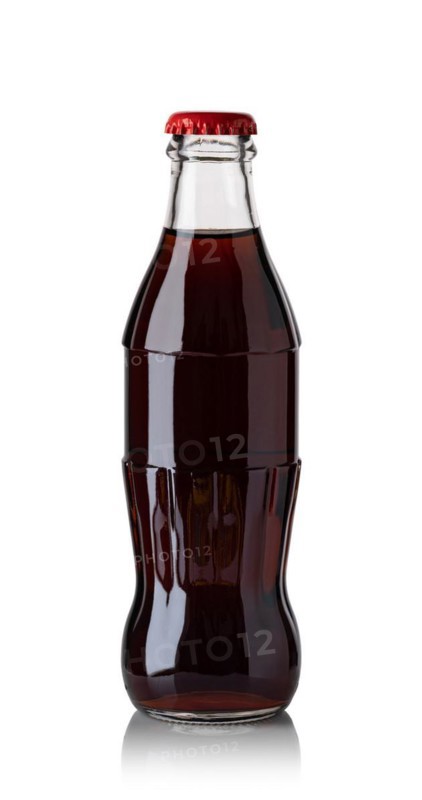 glass bottle of cola isolated on white background
