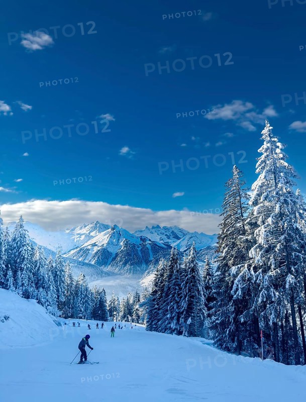 Snow-covered winter landscape in the Silvretta Montafon ski area in Vorarlberg, Austria, Europe