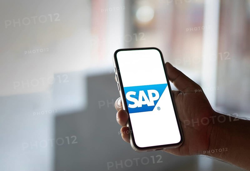 SAP SE logo is displayed on smartphone. SAP SE is a German multinational software company based in Walldorf, Baden-Württemberg.
