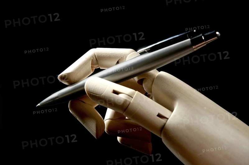 Mannequin wood hand with stainless steel pen to write, sign