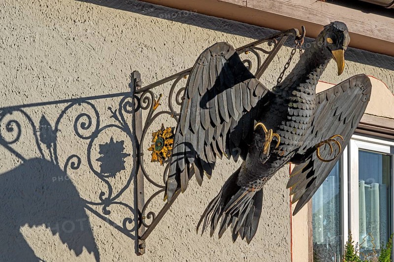 Nose sign with metal eagle at the Adlerwirtschaft, Sonthofen, Allgäu, Bavaria, Germany, Europe