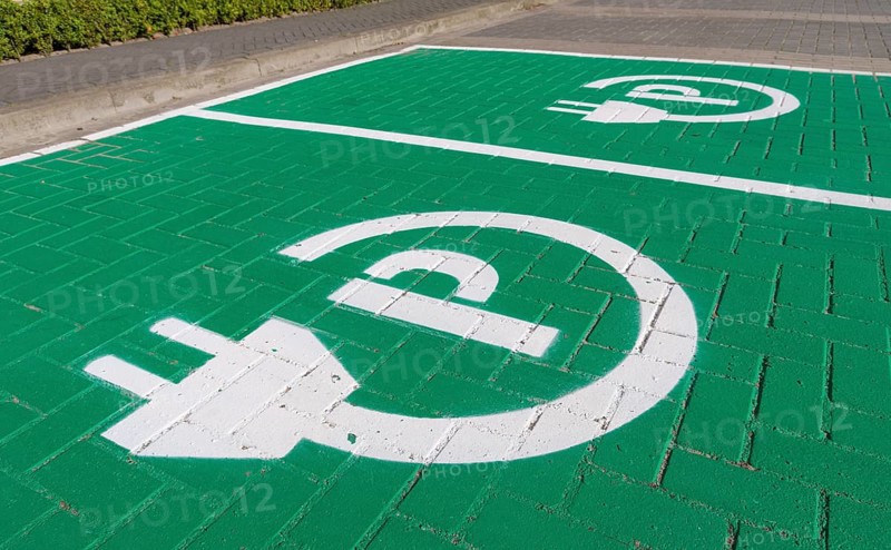 Parking place with charging symbol for electric cars