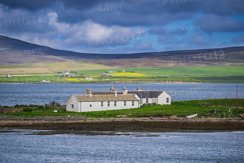 Stromness, partial view, building at the harbour entrance, Mainland, Orkney Islands, Scotland, Great Britain