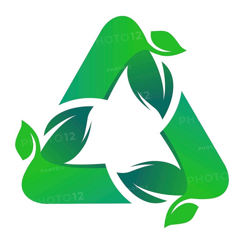 Recycling sign with green leaves in it