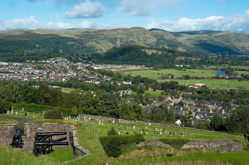 View of Stirling and the Wallace Monument, Stirling Castle, Stirling, Scotland, United Kingdom, Europe