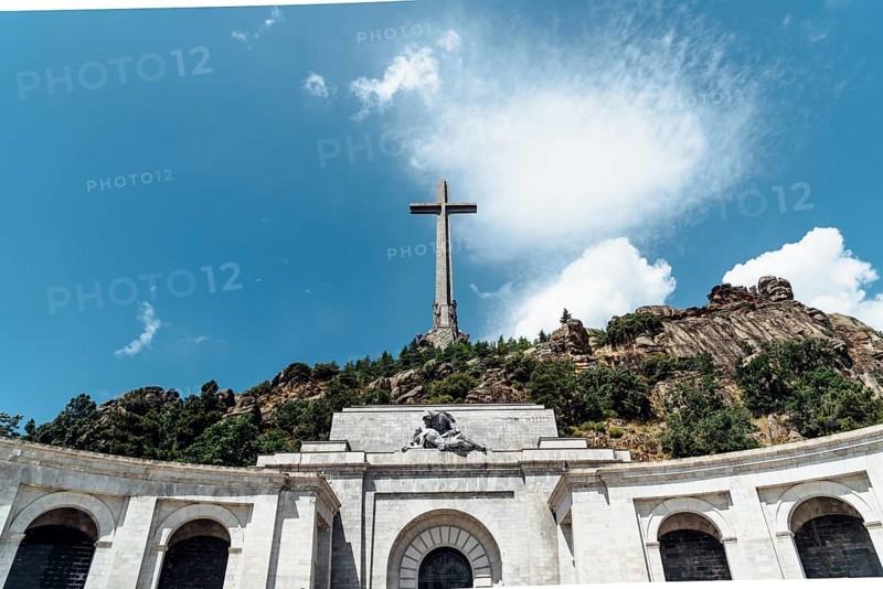 San Lorenzo de El Escorial, Spain, July 7, 2018: View of Valle de los Caidos or Valley of the Fallen. It was erected in the Mountain Range of Guadarrama, near Madrid, by Francisco Franco, Europe