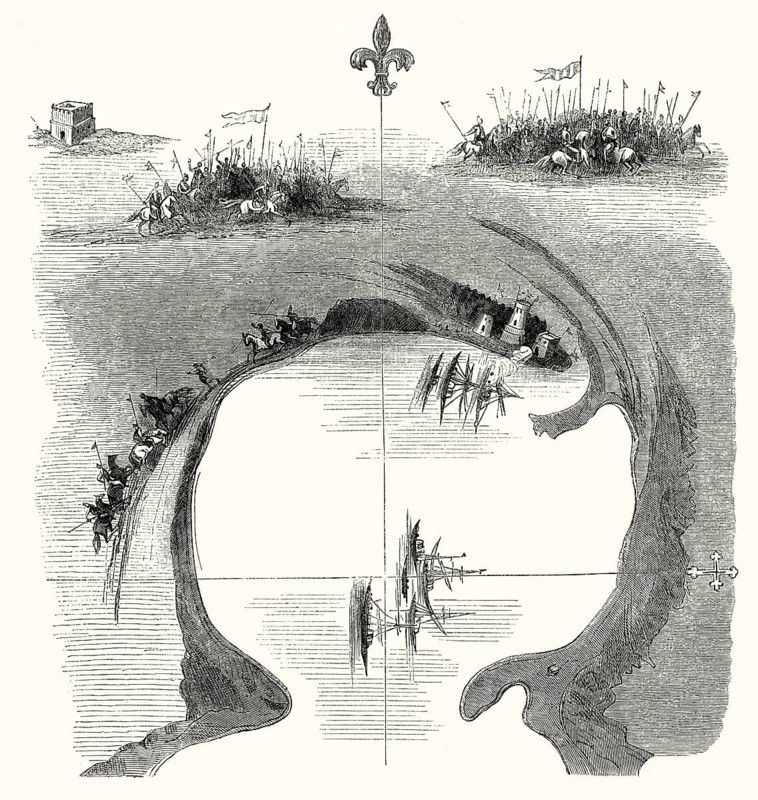 The fleet of Estêvão da Gama attacking the Ottoman fleet in its harbor at Suez, Gulf of Suez, 16th century