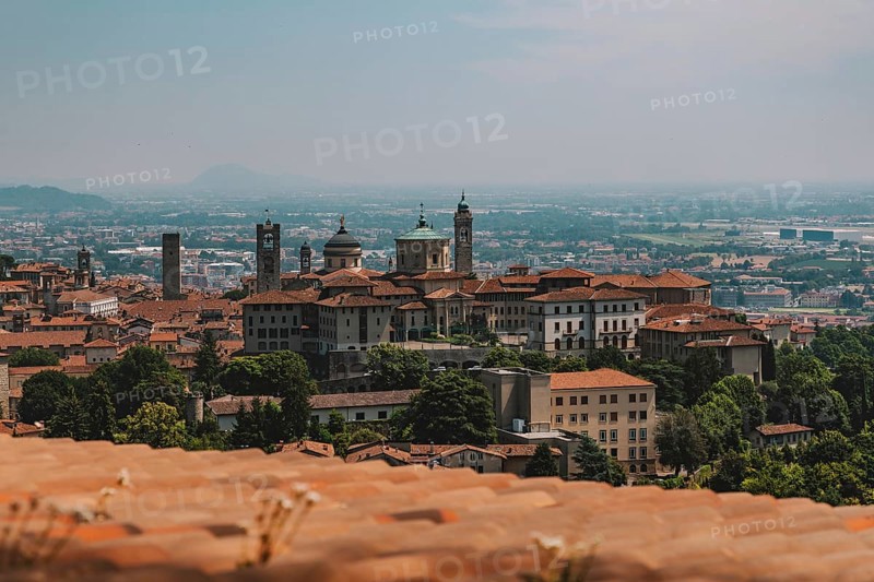 Close-up of the historic city centre, Bergamo, Italy, Europe