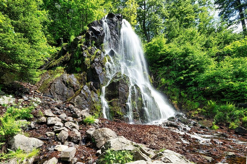 A view of the Radau waterfall in the Harz Mountains in Germany in glorious summer weather