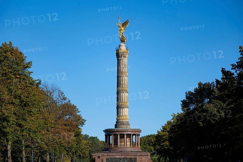 Victory Column in Berlin Tiergarten with a golden sculpture in the form of a female figure of Victoria, Berlin, Germany, Europe