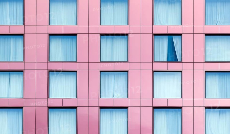 Travel Background Of A Modern Contemporary Hotel Windows With The Curtains Open In One Window