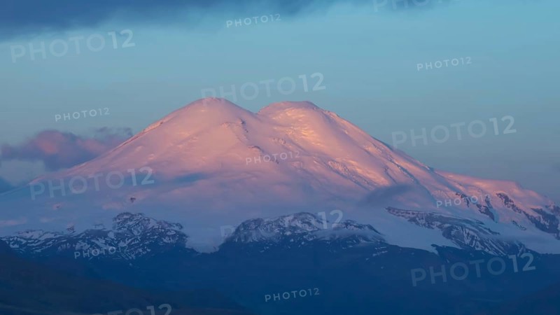 Beautiful view of Mount Elbrus at sunrise, North Caucasus mountains, Russia, Europe
