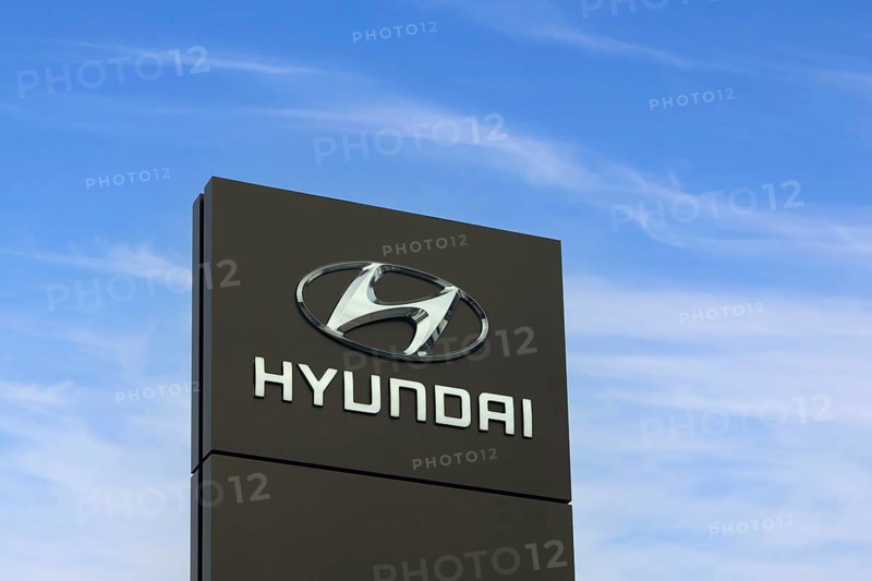 Hyundai Motor Company logo outside dealership. Hyundai is a South Korean multinational automotive manufacturer. Salo, Finland. March 10, 2024