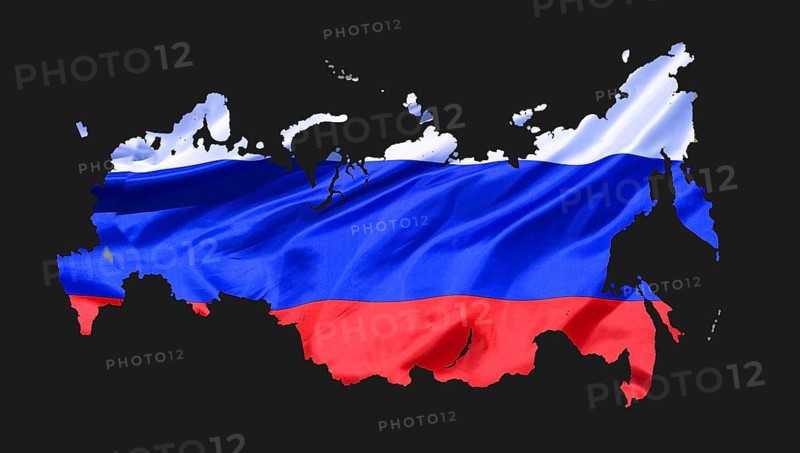 Overview map of Russia, designed with the national flag