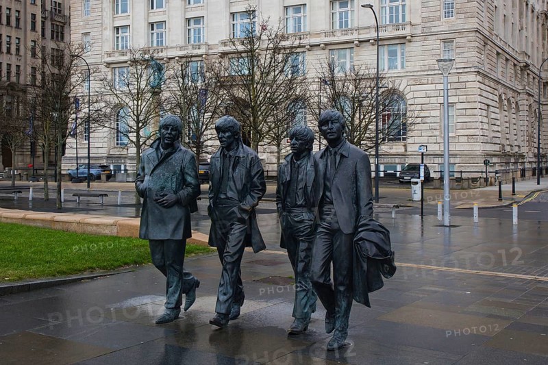 Beatles sculpture group, created by sculptor Andy Edwards in 2015, depicting George Harrison, John Lennon, Paul McCartney and Ringo Starr, Liverpool, England, Great Britain