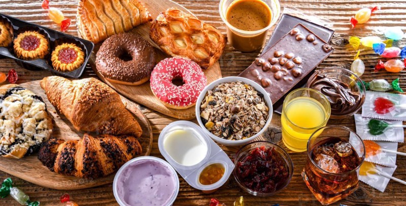 Food products containing a significant amount of sugar. Junk food