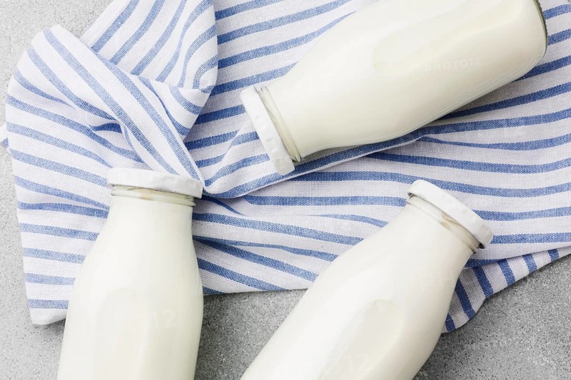 Top view organic milk bottles cloth