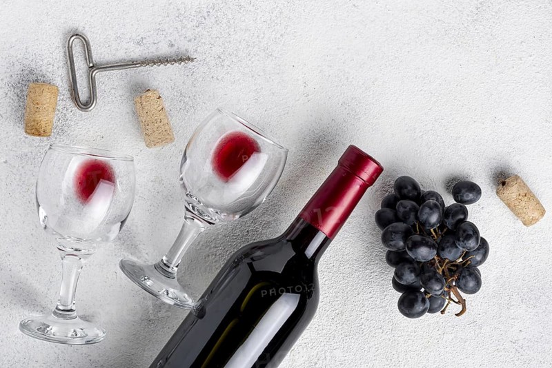 Flat lay red wine bottle table. Resolution and high quality beautiful photo