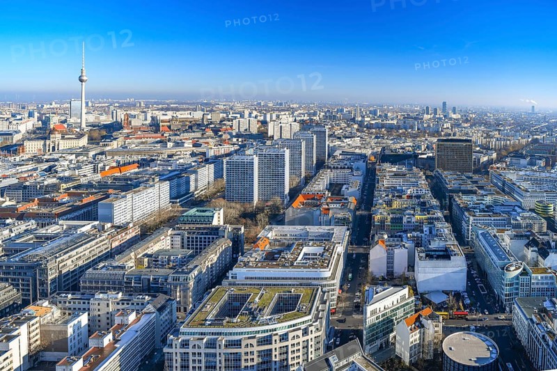 Aerial view, television tower, Leipziger Straße, Axel Springer tower, Berlin Mitte, Kreuzberg, Berlin, Germany, Europe