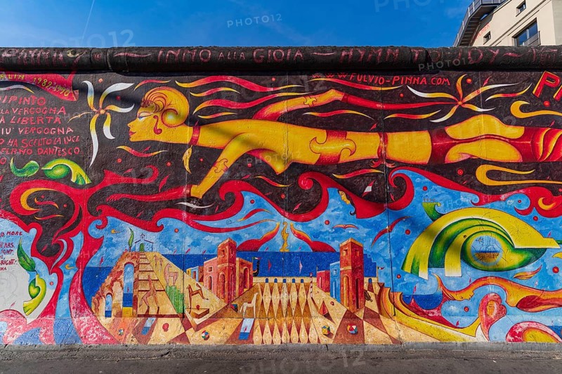 Art work at East Side Gallery in Berlin, Germany, Europe