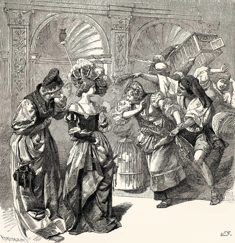 Fishers and bird-catchers, Florentine carnival, Faust II, first act, by Johann Wolfgang von Goethe