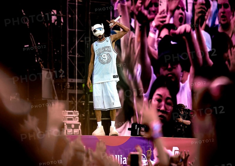 Rapper Cro takes to the stage at the 2024 Lollapalooza Festival in Berlin's Olympic Stadium
