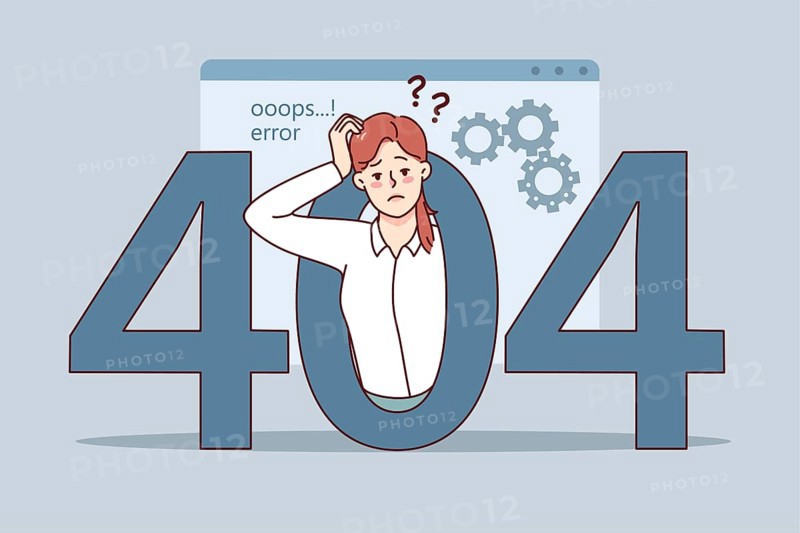 Confused woman experience 404 error on computer. Frustrated unhappy female employee have mistake message on gadget. Page not found. illustration