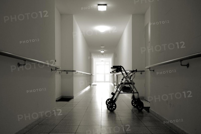 Hallway with rollator in a retirement home