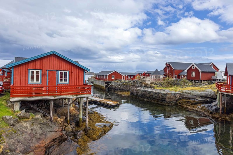 Scenic fishing village A in Lofoten Islands with authentic fishermen sheds and museum