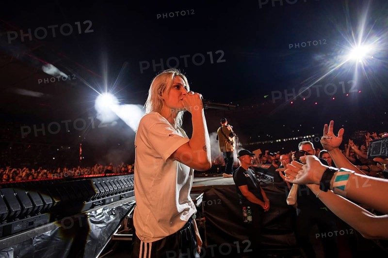 Emily Armstrong, lead singer of Linkin Park in the photo pit between the audience live on From Zero World Tour 2025 at the Olympiastadion Berlin on 18 June 2025