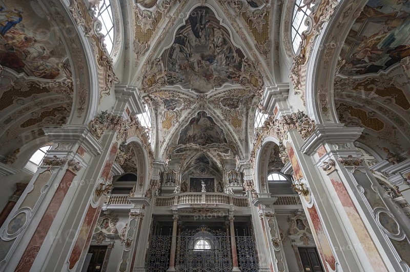 Organ loft of the collegiate basilica, Neustift St Margarethen, Vahrn, district of Bozen, South Tyrol, Italy, Europe