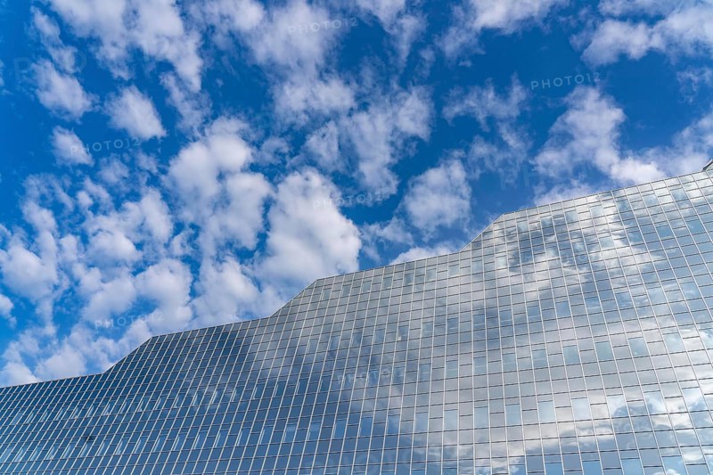 Reflecting facade of the Rabobank building at the central station, Utrecht Centraal, Netherlands