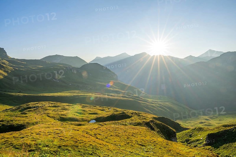 Sunrise in the Mountains at Hochalpenstraße, view from Fuscher Lacke, Pinzgau, Salzburg, Austria, Europe
