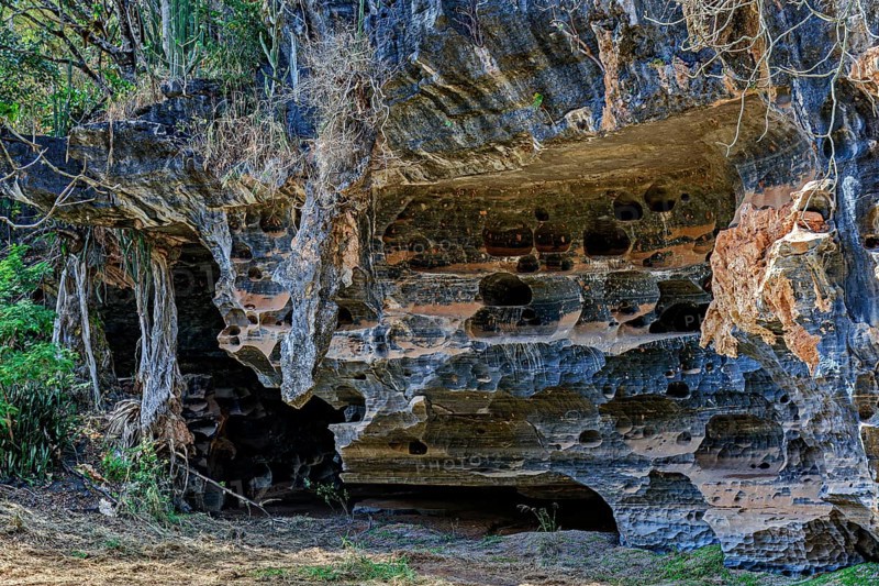 Cave entrance and rock formation in the Lapinha da Serra region in the state of Minas Gerais, Lapinha da Serra, Minas Gerais, Brazil, South America
