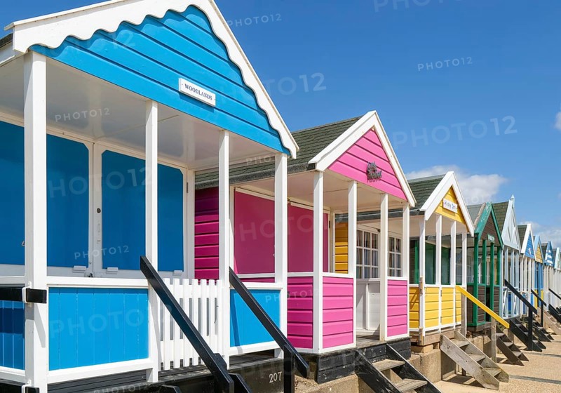 Seaside beach huts on the seafront at Southwold, Suffolk, England, UK