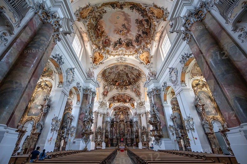 Interior of the baroque Basilica of St Alexander and Theodor, Ottobeuren Monastery, Ottobeuren, Unterallgäu, Bavaria, Germany, Europe