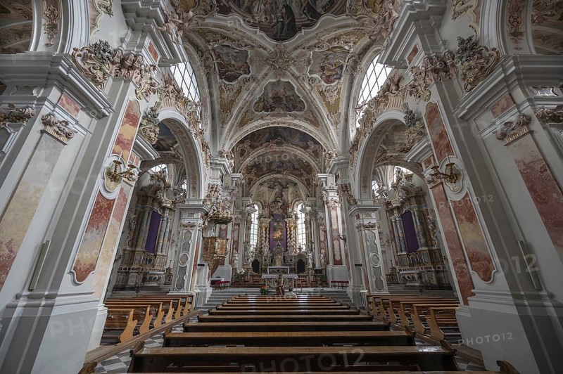 Interior of the collegiate basilica, Neustift St Margarethen, Vahrn, district of Bozen, South Tyrol, Italy, Europe