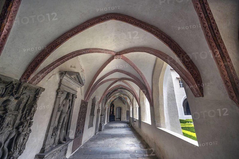 Cloister around 1370 in the Neustift St Margarethen monastery, Vahrn, district of Bolzano, South Tyrol, Italy, Europe