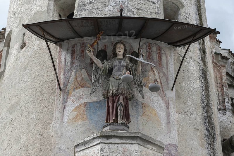 Sculpture of Justitia at Castel Sant'Angelo, Neustift St Margarethen Monastery, Vahrn, Bolzano district, South Tyrol, Italy, Europe