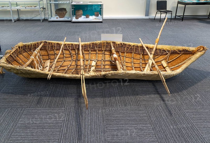 Experimental mesolithic hide boat, Amesbury History Centre, Amesbury, Wiltshire, England, UK