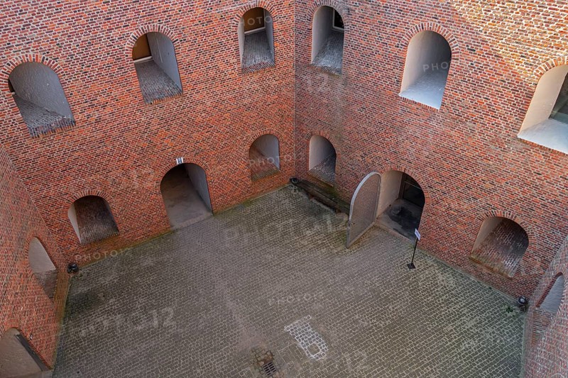 Pentagonal inner court at Fort Napoleon, polygonal fort of the Napoleonic era in the dunes at Ostend, Oostende, West Flanders, Belgium, Europe