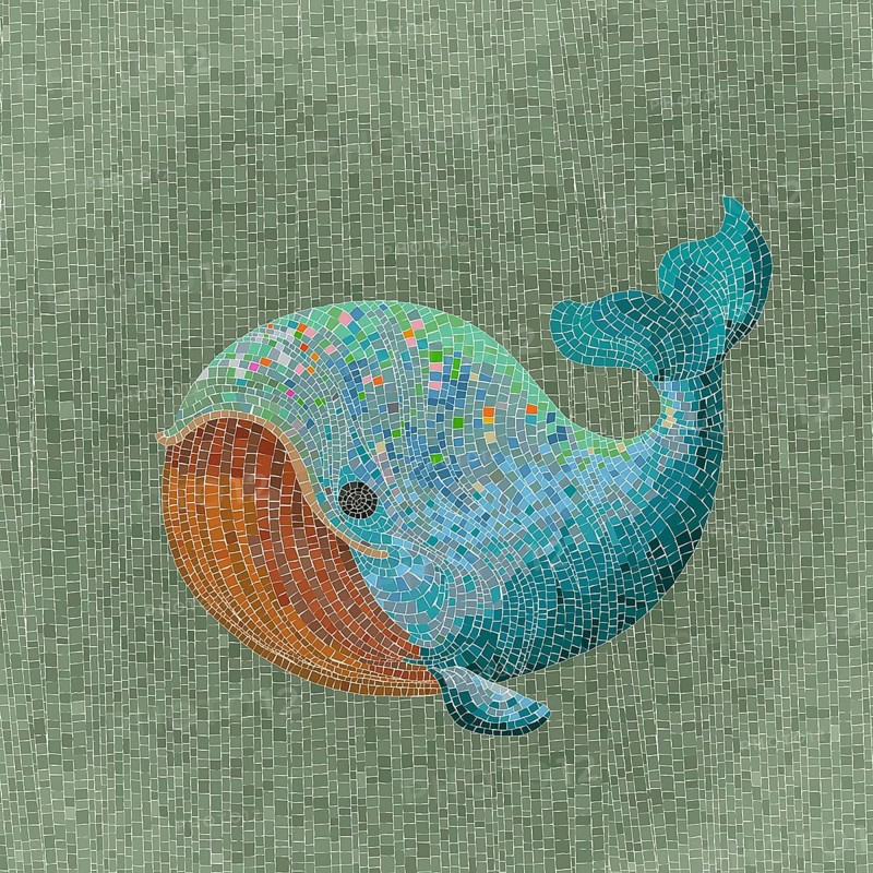 Cute little whale vector mosaic background