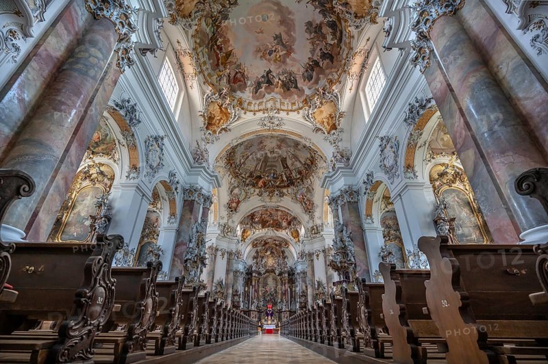 Interior of the baroque Basilica of St Alexander and Theodor, Ottobeuren Monastery, Ottobeuren, Unterallgäu, Bavaria, Germany, Europe