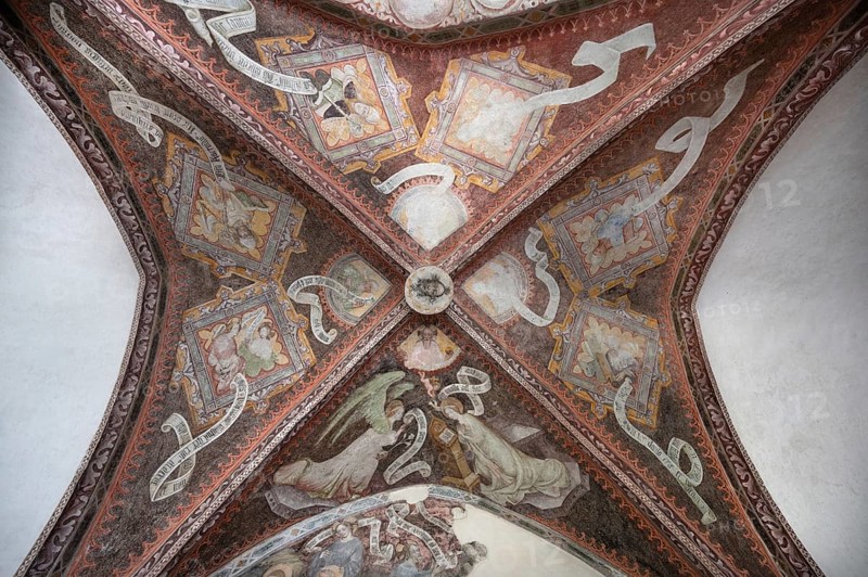 Frescoes in the vault of the cloister, around 1370, Neustift St Margarethen Monastery, Vahrn, Bolzano district, South Tyrol, Italy, Europe