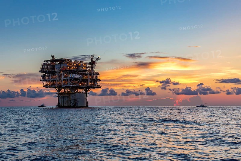 Private fishing boats near offshore petroleum drilling rig in the Gulf of Mexico