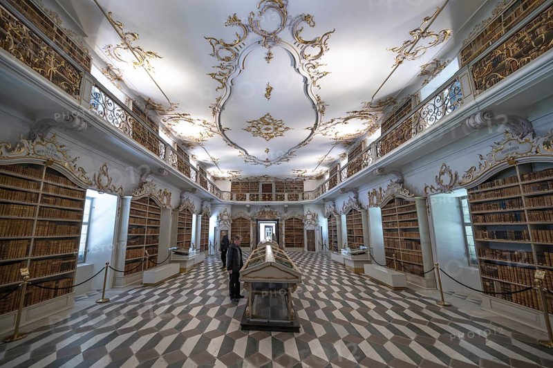 Abbey library, built between 1770 and 1775 in the Neustift St Margarethen, Vahrn, district of Bozen, South Tyrol, Italy, Europe