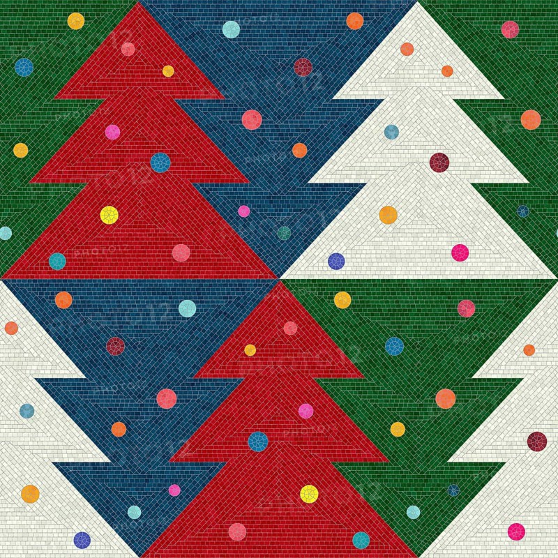 Mosaic tiles Christmas tree seamless vector pattern