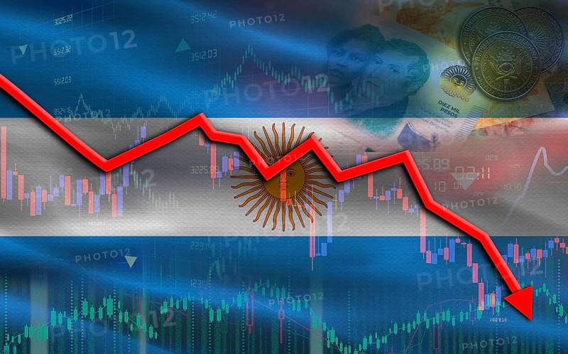Argentina financial fall on economy market. Argentina financial crisis on economic graph