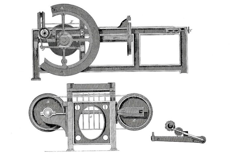 Sugar cutter machine, by Leon Gauchet, historical, digitally enhanced reproduction of a model from around 1860