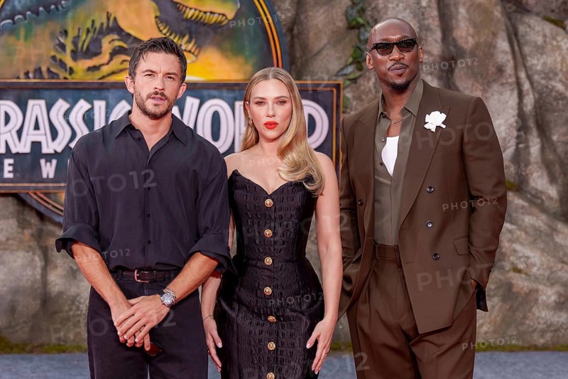 Jonathan Bailey, Scarlett Johansson and Mahershala Ali at the German premiere of the adventure film Jurassic World, the rebirth at Berlin's Zoo Palast on 18 June 2025